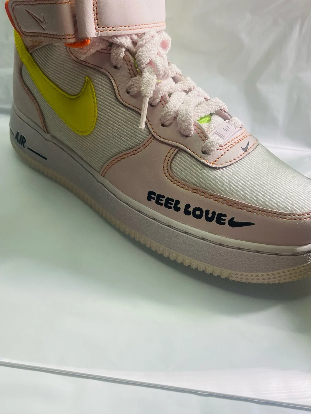 Nike Pink and Yellow High-Top 'Feel Love' Sneaker